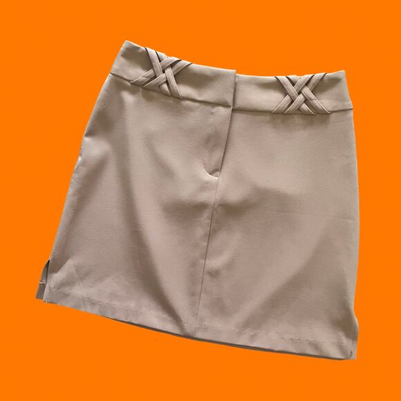 90's vintage beige khaki high waisted bodycon mini skirt Size 7 star city - Picture 2 of 6